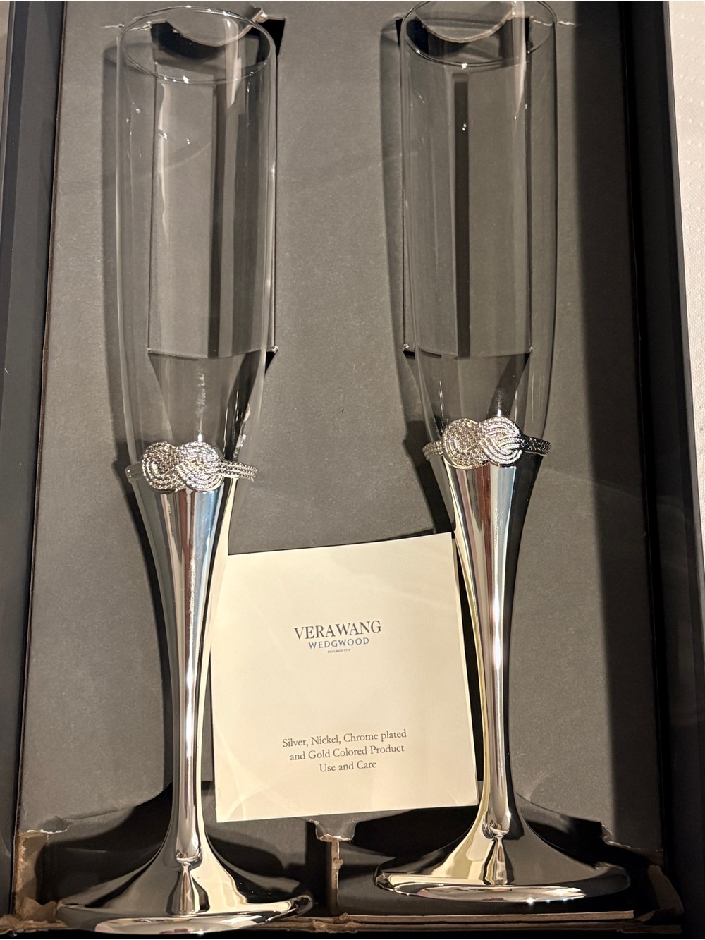 Wedgwood Vera Wang Crystal Flutes with Silver-Tone Stems